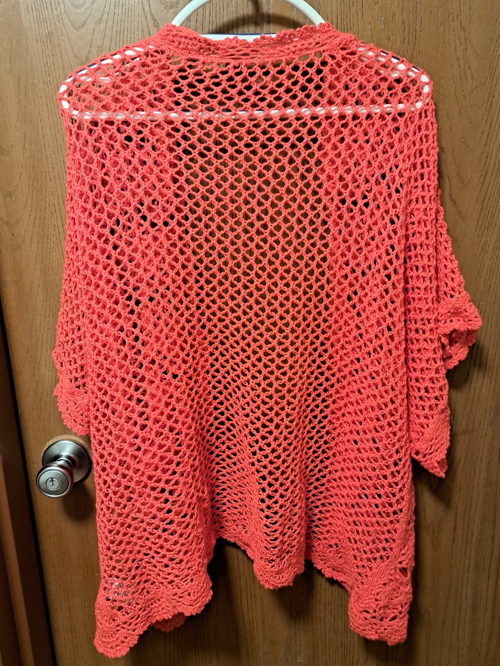 Jessica London Open Crochet Poncho Cardigan in Coral - Picture 2 of 3